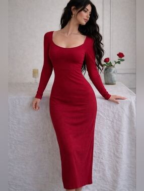 NWT Selfie Leslie Women’s Long Sleeve Scoop Neck Bodycon Dress Small Tie Spring